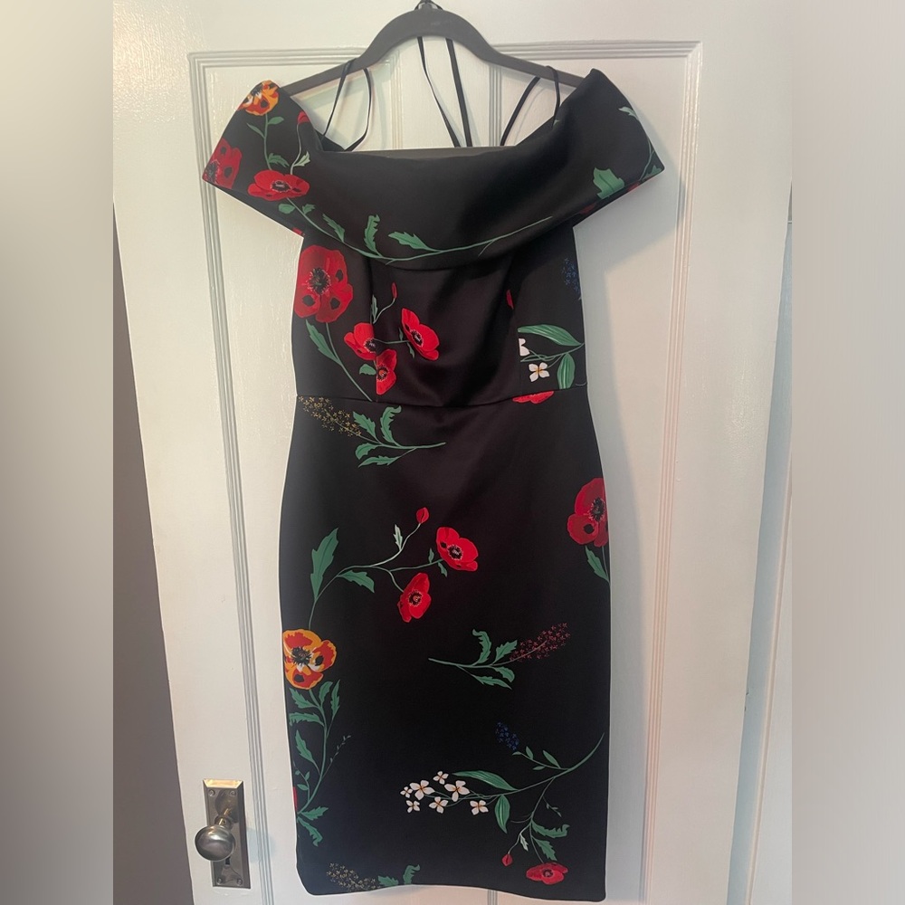 Calvin Klein off the should floral midi dress
